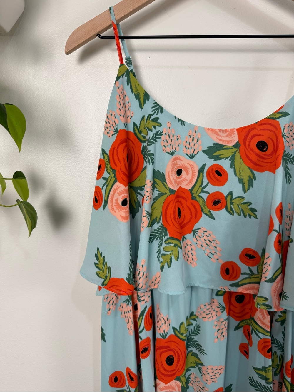 Anthropologie Paper Crown x Rifle Paper Co Poppy Field Dress Floral Blue Coral M - Picture 4 of 10